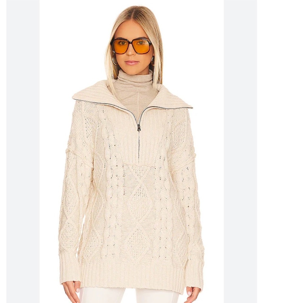 Free People Driftwood Cable Polo Ivory Half Zip Oversized Sweater OB1590762 S - Picture 3 of 10